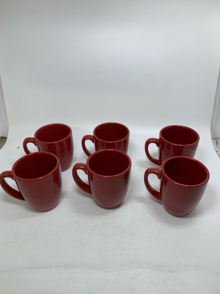 6 DARK RED COFFEE MUGS.