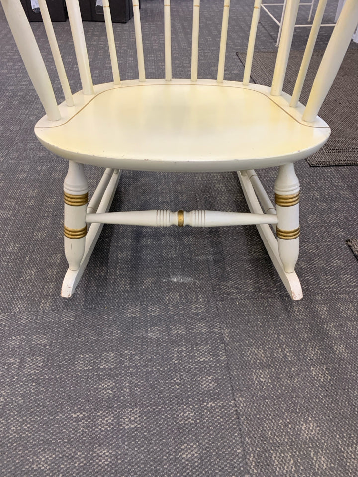 VTG WOOD ROCKING CHAIR W/GOLD PAINTED FRUITS.