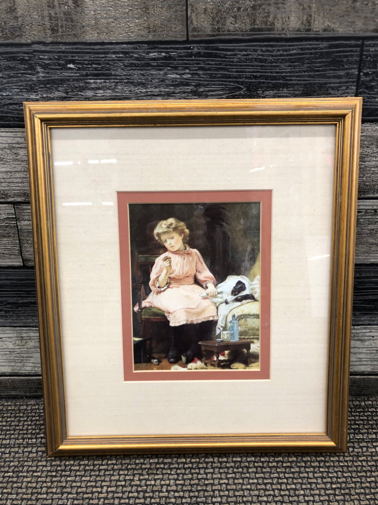 GIRL HOLDING DOG'S HAND WALL HANGING.