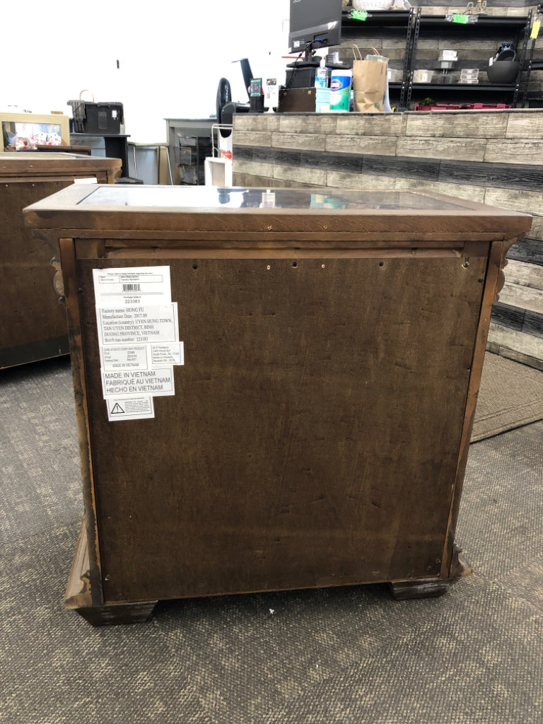 3 DRAWER TUSCANY BROWN NIGHTSTAND W/SLATE TOP.
