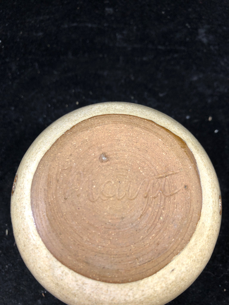 GRAY POTTERY TEA LIGHT HOLDER.