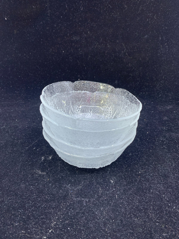 4 SMALL TEXTURED GLASS SIDE BOWLS.
