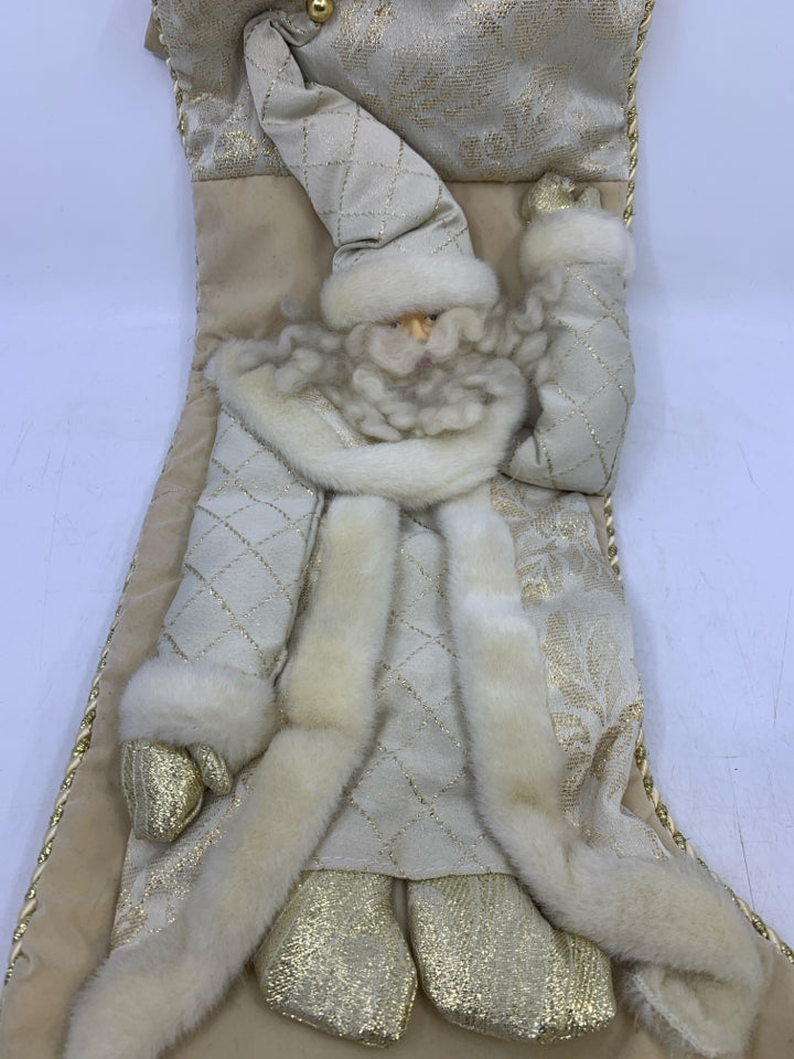 CREAM/GOLD W/ BEARDED SANTA.