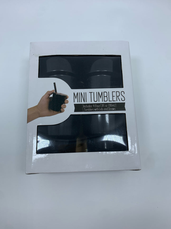 NIB 4 BLACK MINI TUMBLERS.