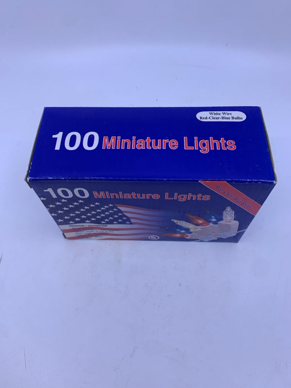 NIB 100 CT MINIATURE LIGHTS RED/CLEAR/BLUE.