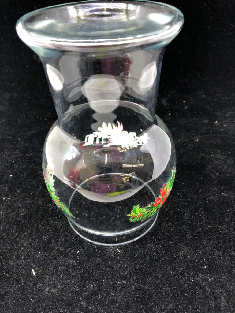 HOLLY GARLAND HURRICANE CANDLE HOLDER.