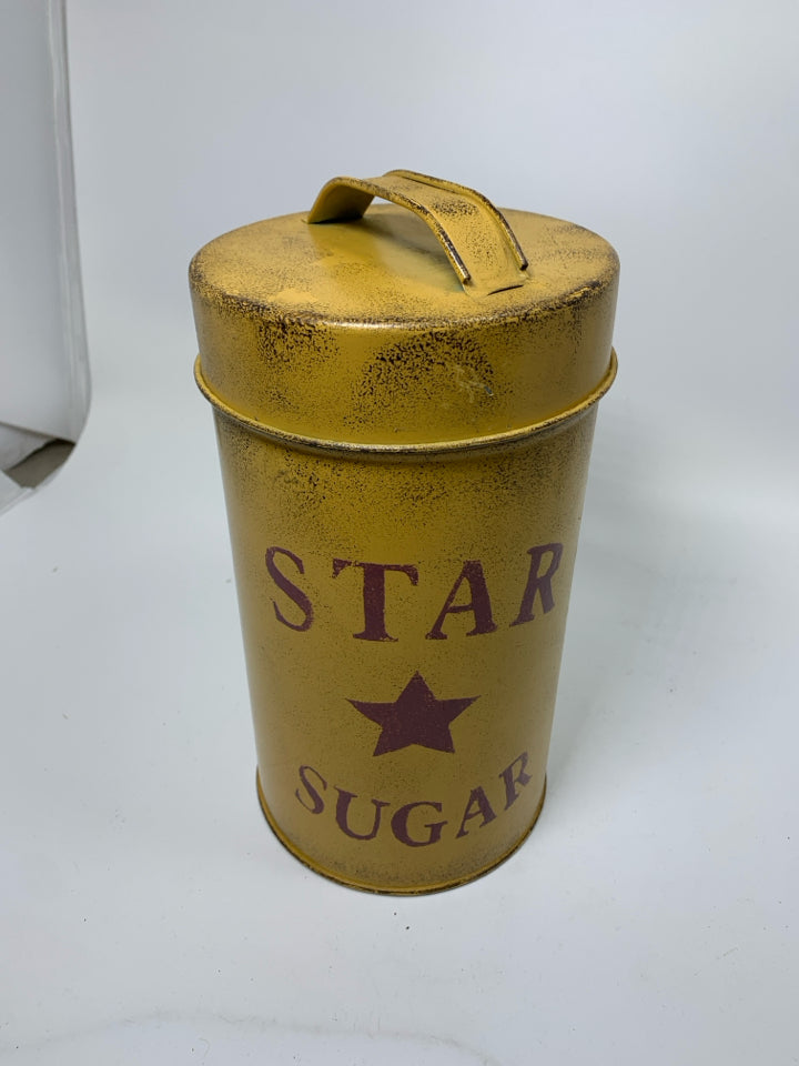 DECORATIVE METAL CANISTER STAR SUGAR PRIMITIVE STYLE.