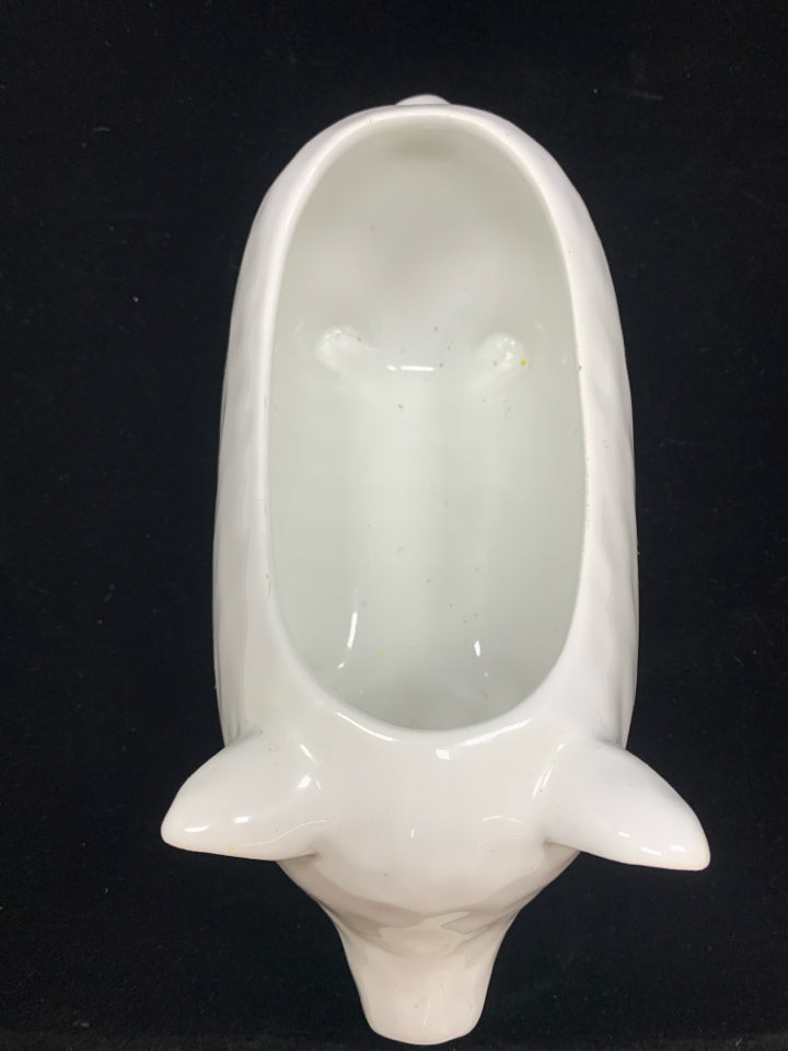 WHITE CERAMIC PIG PLANTER.