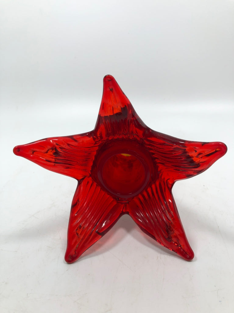 RED GLASS HANGING FLOWER VASE.