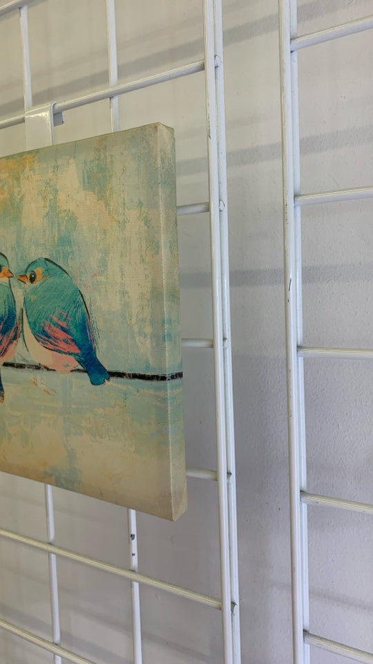 2 TEAL BIRDS CANVAS ART.