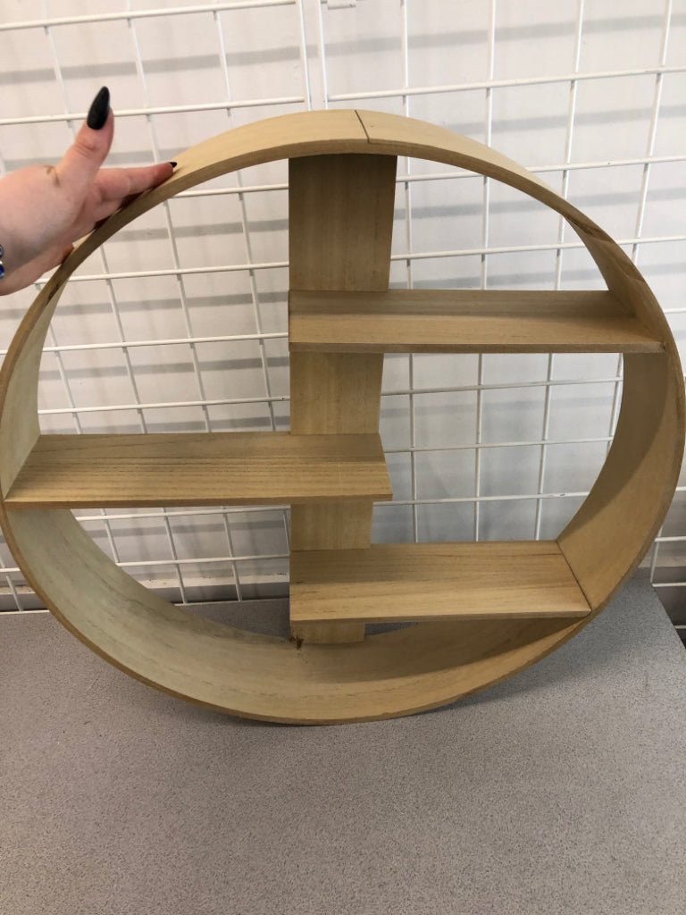 ROUND WOOD WALL SHELF.