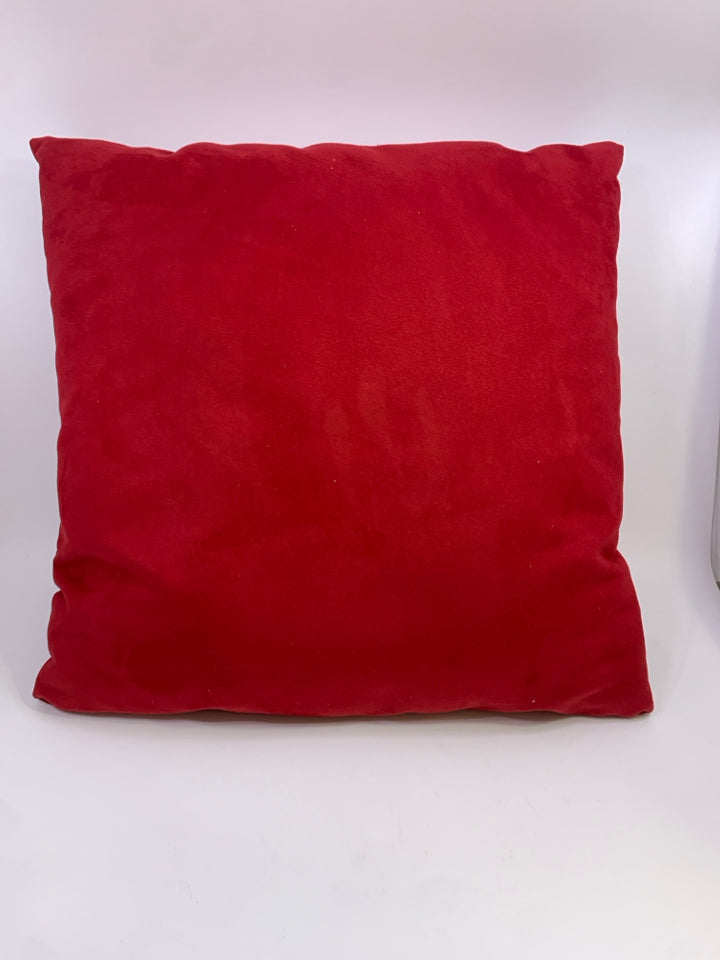 RED SUEDED PILLOW.