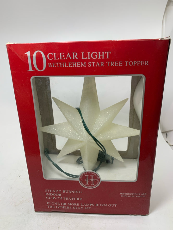 NIB BETHLEHEM STAR CLEAR LIGHT TREE TOPPER.
