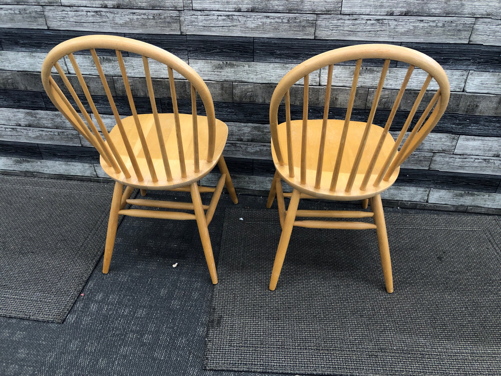 2 WOODEN ROUND BACK CHAIRS.