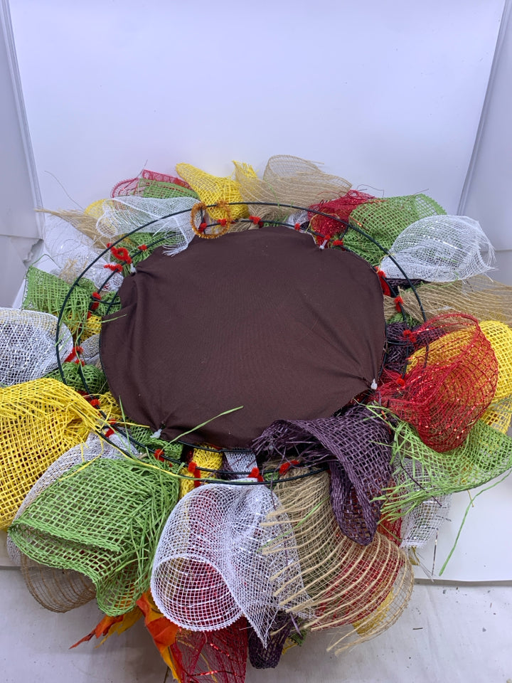 LARGE FALL COLORED TULLE WREATH.