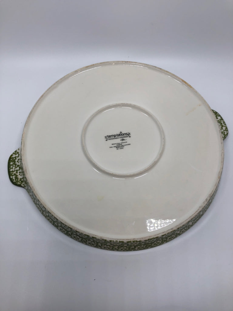 TEMPTATIONS GREEN ROUND HANDLED PLATTER.
