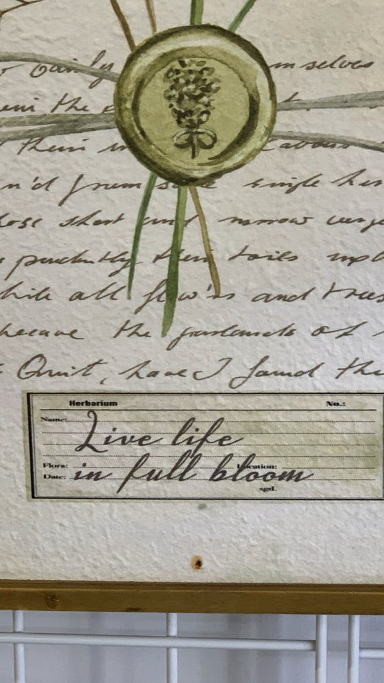 LIVE LIFE IN BLOOM FLORAL WALL ART IN WOOD FRAME.