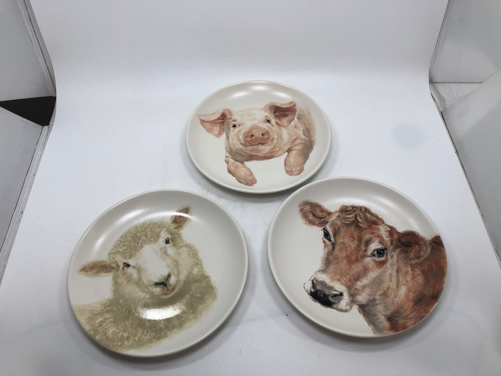 3 COW, PIG, SHEEP PLATES SET.