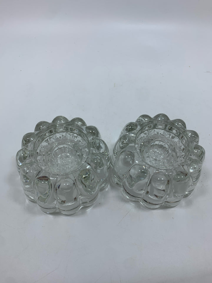 2 CUT GLASS BUBBLE CANDLE HOLDERS.