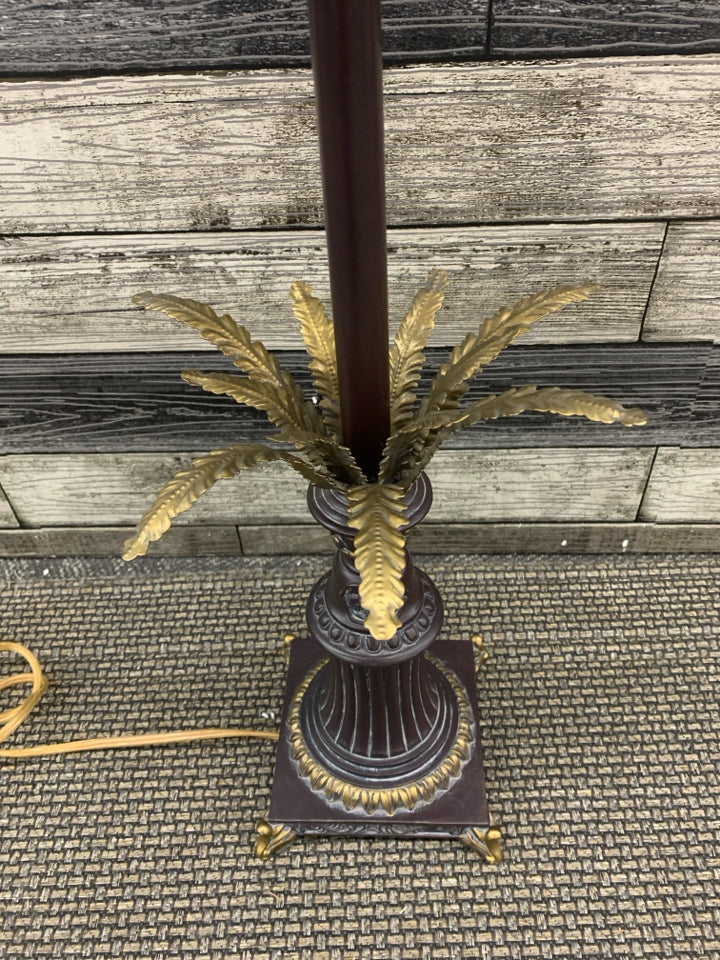 TALL SKINNY PALM TREE LIKE LAMP W TAN SHADE.