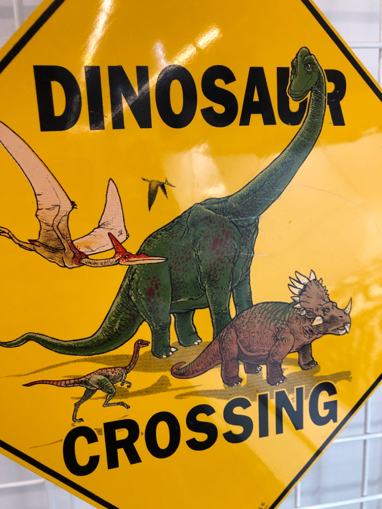 DINOSAUR CROSSING METAL SIGN.