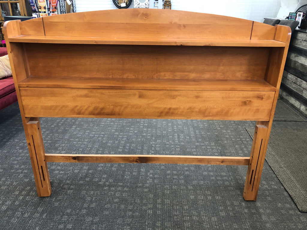 LIGHT TOFFEE WOODEN BOOKCASE FULL/DOUBLE HEADBOARD W/RAILS.