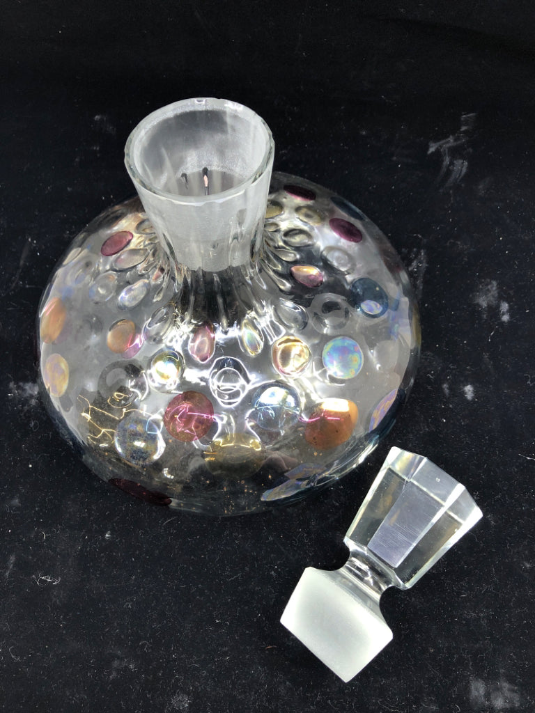 WIDE BASE DECANTER COLORFUL POLKA DOTS.