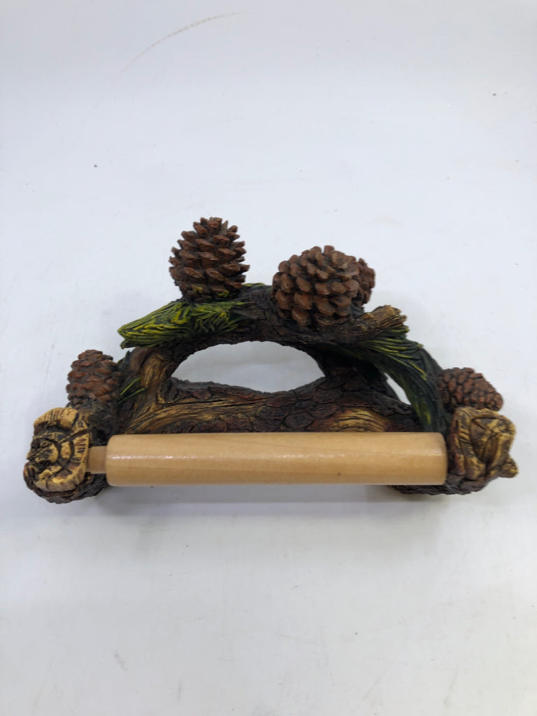 PINE CONE TOILET PAPER HOLDER.