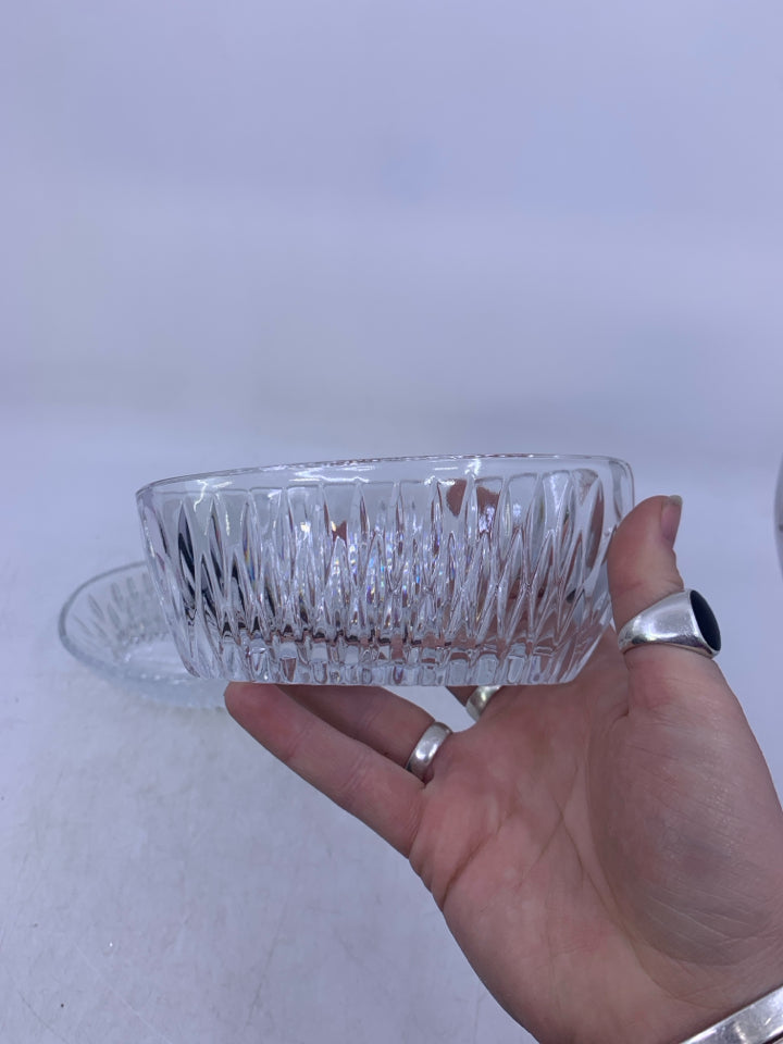 2 VTG CLEAR RIBBED GLASS OVAL UTENSIL RESTS.
