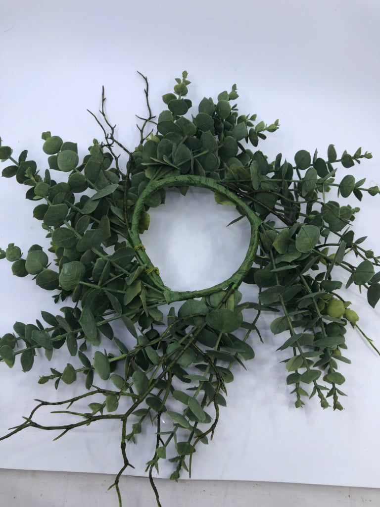 GREEN FAUX EUCALYPTUS WREATH.