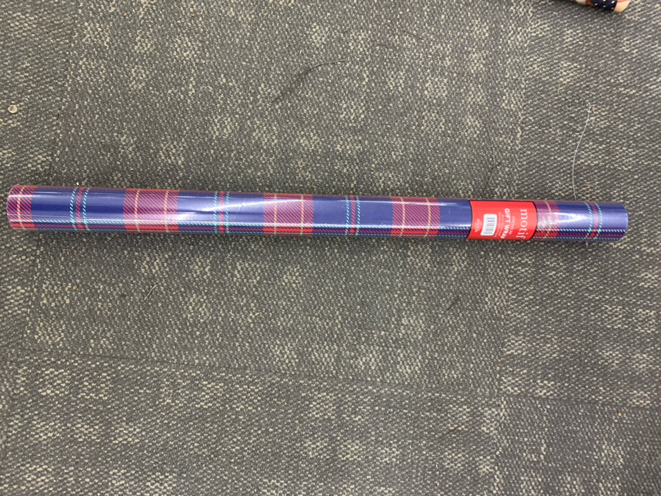 NIP BLUE/RED PLAID GIFT WRAP.