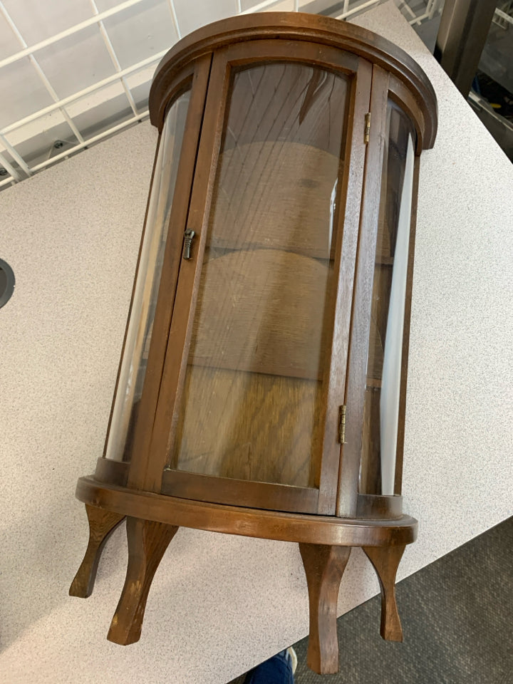 3-SHELF MINI GLASS CURIO CABINET.