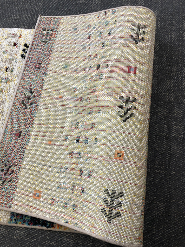 LONG COLORFUL/ BEIGE PATTERN RUG RUNNER.