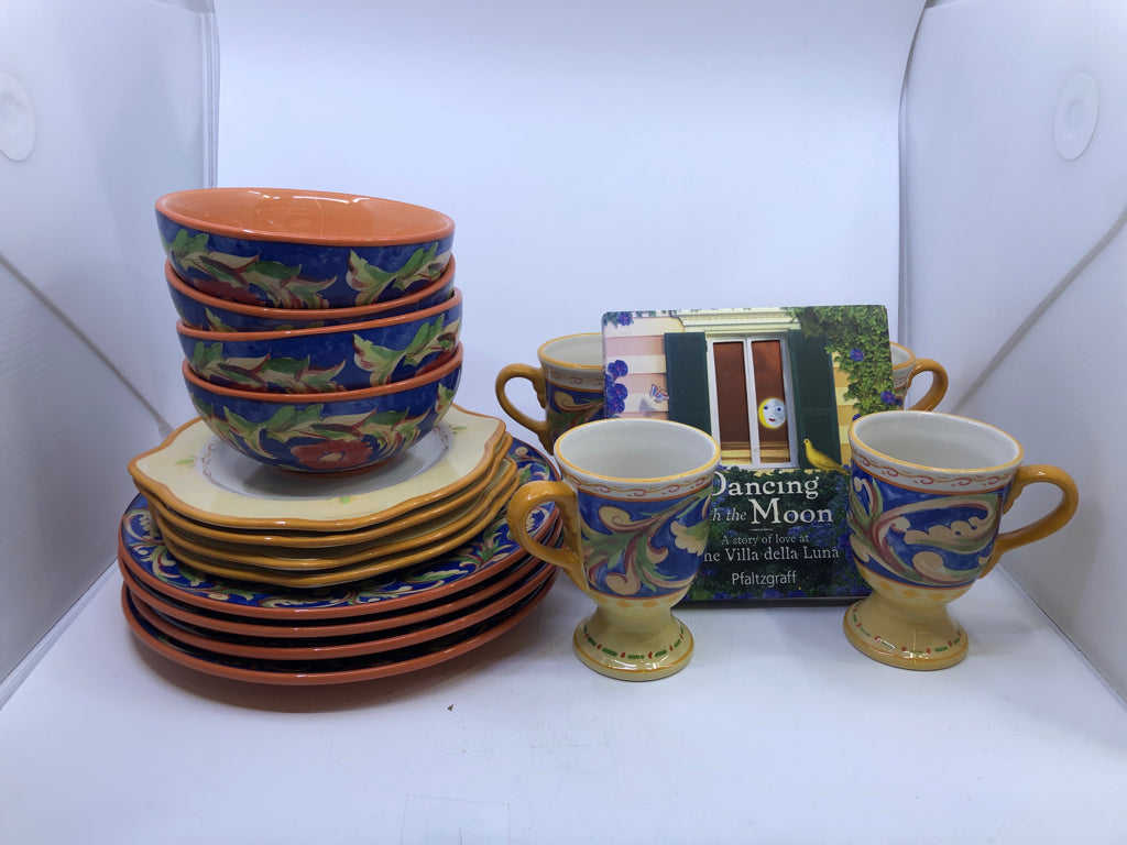16PC SVC 4- VILLA DELLA LUNA DISH SET W/BOOK.