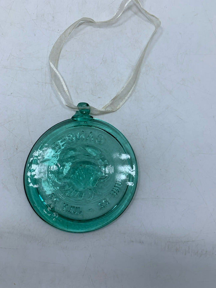LIGHT TEAL GLASS CANCER ZODIAC SUNCATCHER.