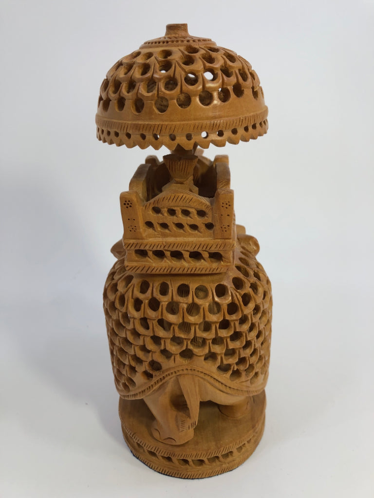 DETAILED WOOD CARVING AMBARI ELEPHANT FIGURINE.