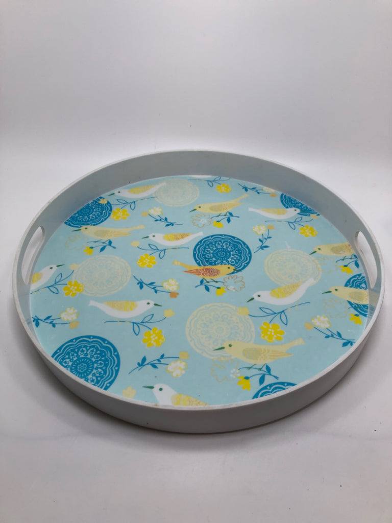 ROUND MELAMINE SERVING TRAY W/BIRDS.