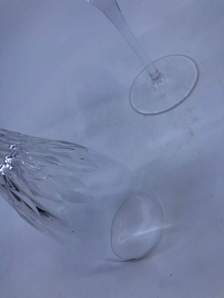 2 CRYSTAL CARVED BOTTOM CHAMPAGNE FLUTES- W STICKER.