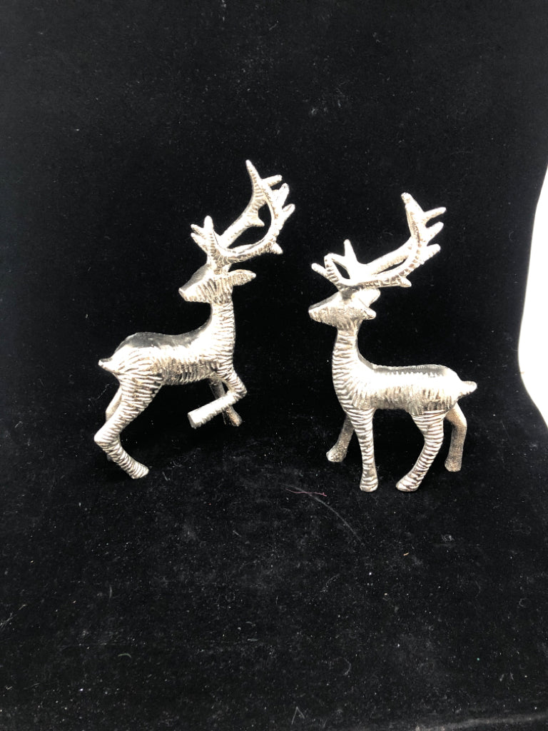 2 TEXTURED SILVER METAL STANDING REINDEER.