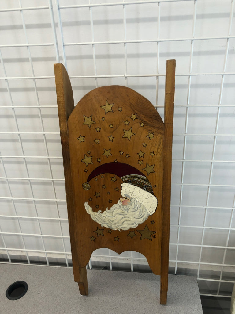 SANTA MOON PAINTED SLED DECOR.