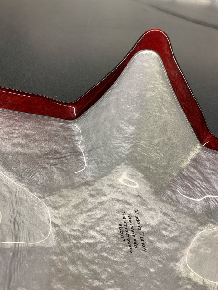 2 GLASS STAR SHAPED NESTING BOWLS SILVER/RED.