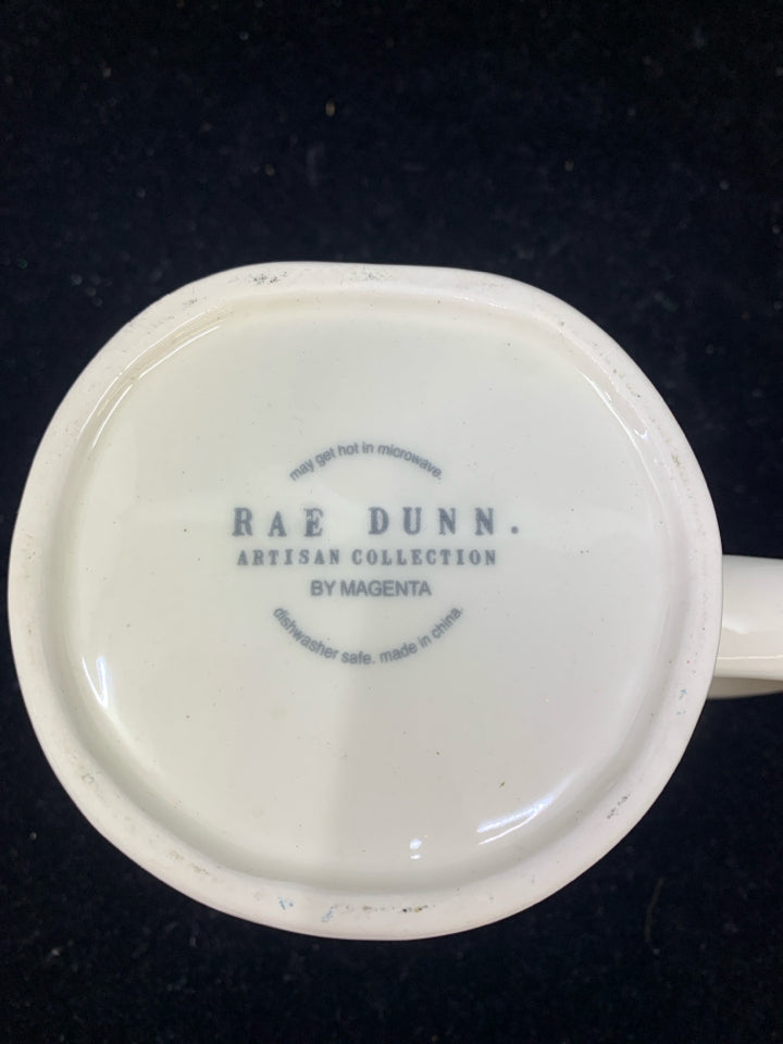 WHITE W/ FA LA LA! COFFEE MUG-RAE DUNN-5"