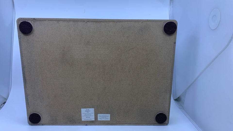 BLACK WOOD SERVING TRAY W/HANDLES.