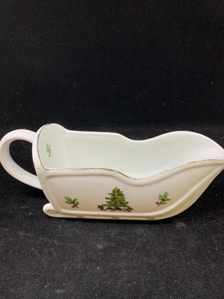 WHITE SLED GRAVY BOAT CHRISTMAS TREE.
