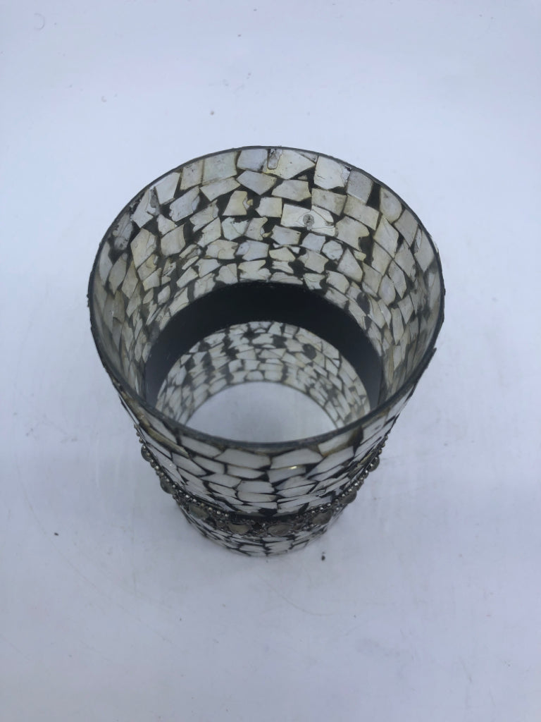 SILVER MOSAIC CANDLE LANTERN.