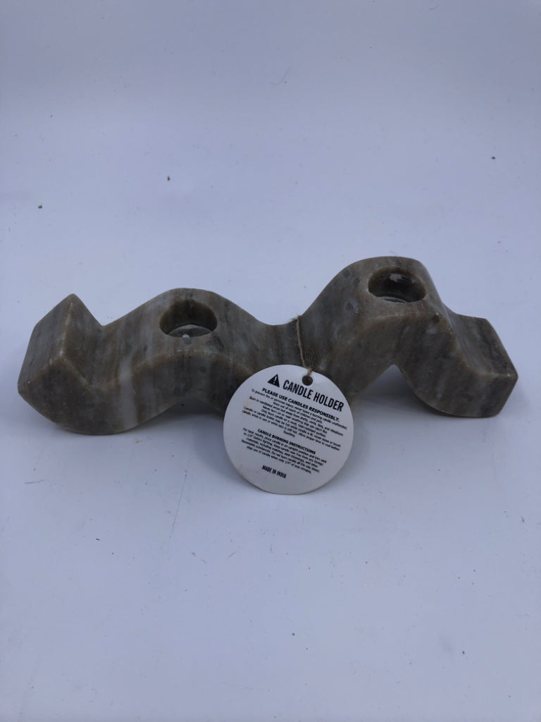 2 STONE WAVY TAPER CANDLE HOLDERS.