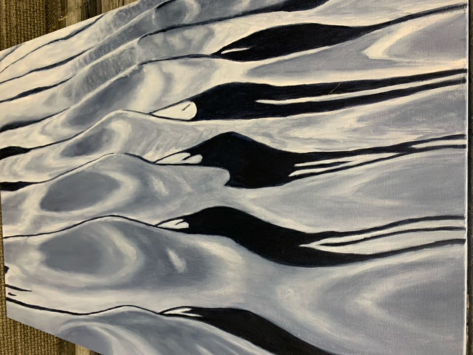 GREY/BLACK WAVY CANVAS PAINTING.