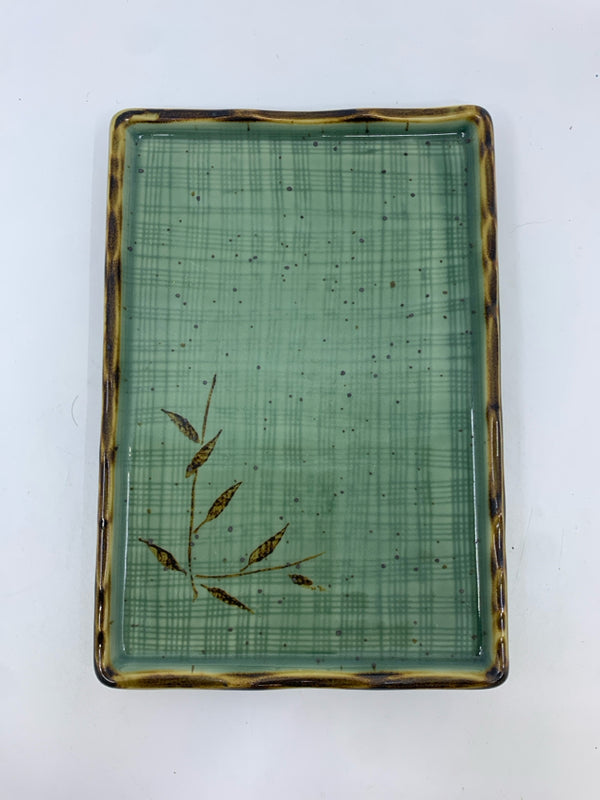 GREEN/BROWN RECTANGLE TRINKET TRAY.