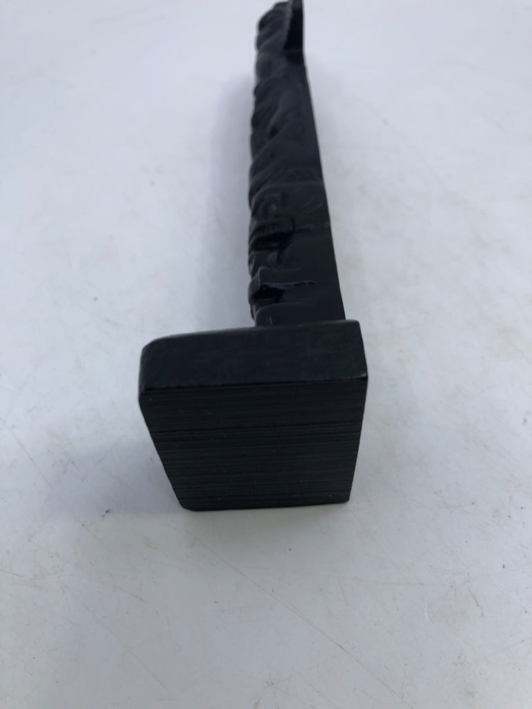 ANIMAL HOLDING HUMAN & EAGLE HAND CARVED TOTEM POLE.