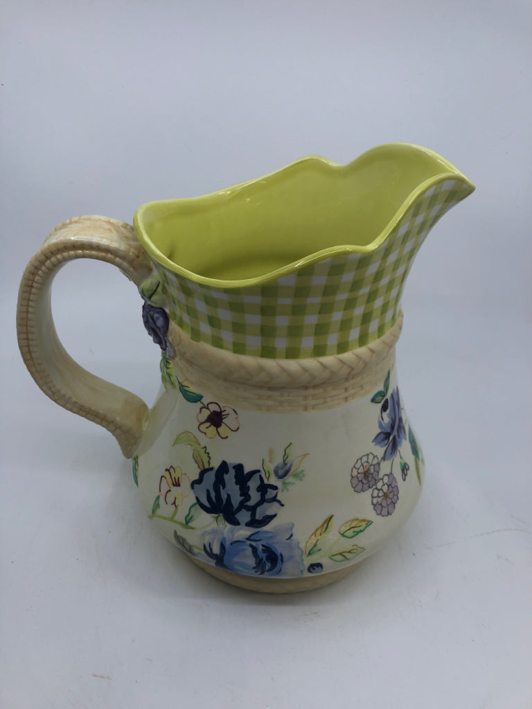 LIME GREEN COTTAGE ROSE COLLECTION PITCHER.